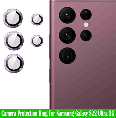 ZYXO Back Camera Lens Glass Protector for Samsung Galaxy S22 Ultra 5G [Purple Metal Alloy Camera Ring with Glass] Set of 1(Pack of: 5)