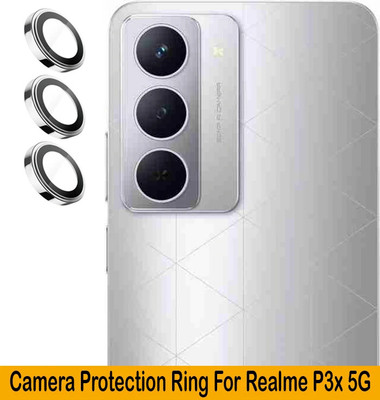 KREZEE Back Camera Lens Ring Guard Protector for Realme P3x 5G [ Silver Metal Ring with 9H Glass] Set of 1(Pack of: 3)
