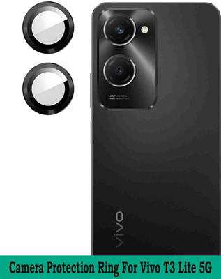ZYXO Back Camera Lens Ring Guard Protector for Vivo T3 Lite 5G [Black Metal Alloy Camera Ring with 9H Glass] Set of 1(Pack of: 2)