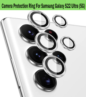 KREZEE Back Camera Lens Ring Guard Protector for Samsung Galaxy S22 Ultra 5G [Silver Metal Alloy Camera Ring with Glass] Set of 1(Pack of: 5)