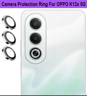 KREZEE Back Camera Lens Ring Guard Protector for OPPO K12x 5G [ Silver Metal Ring with 9H Glass] Set of 1(Pack of: 3)