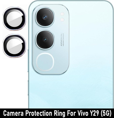 KREZEE Back Camera Lens Ring Guard Protector for Vivo Y29 5G [Silver Metal Alloy Camera Ring with 9H Glass] Set of 1(Pack of: 2)