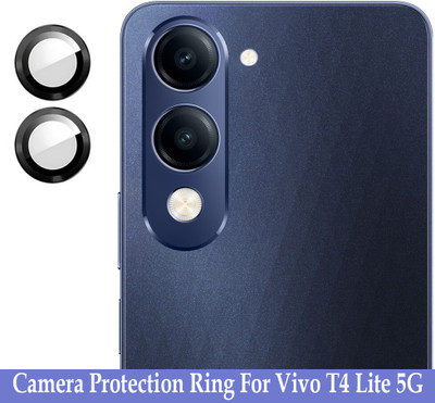 ZYXO Back Camera Lens Ring Guard Protector for Vivo T4 Lite 5G [ Black Metal Ring with 9H Glass] Set of 1(Pack of: 2)