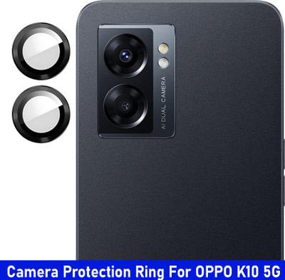 KREZEE Back Camera Lens Ring Guard Protector for OPPO K10 5G [Black Metal Alloy Camera Ring with 9H Glass] Set of 1(Pack of: 2)