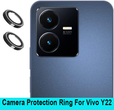 KREZEE Back Camera Lens Ring Guard Protector for Vivo Y22 [Black Metal Ring with Glass] Set of 1(Pack of: 2)