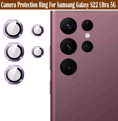 ZYXO Back Camera Lens Glass Protector for Samsung Galaxy S22 Ultra 5G [Purple Metal Alloy Camera Ring with Glass] Set of 1(Pack of: 5)