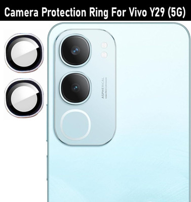 KREZEE Back Camera Lens Ring Guard Protector for Vivo Y29 5G [Silver Metal Alloy Camera Ring with 9H Glass] Set of 1(Pack of: 2)