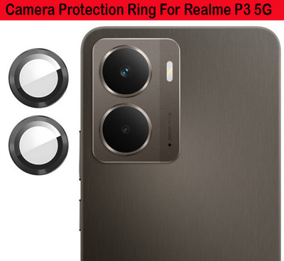 KREZEE Back Camera Lens Ring Guard Protector for Realme P3 5G [ Black Metal Ring with 9H Glass] Set of 1(Pack of: 1)