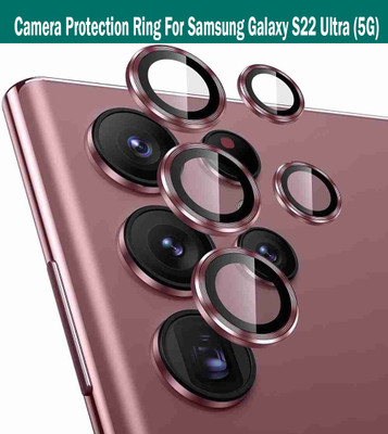 ZYXO Back Camera Lens Glass Protector for Samsung Galaxy S22 Ultra 5G [Wine Metal Alloy Camera Ring with Glass] Set of 1(Pack of: 5)