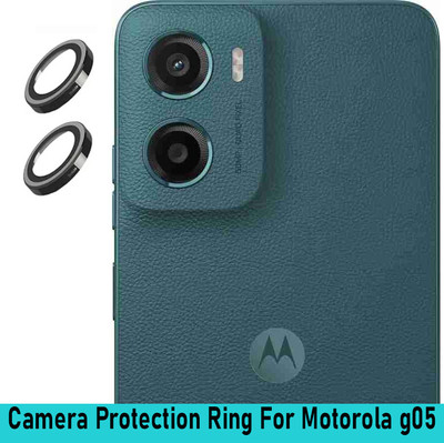 KREZEE Back Camera Lens Ring Guard Protector for Motorola g05 [Black Metal Ring with Glass] Set of 1(Pack of: 2)