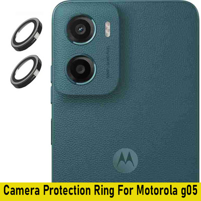 KREZEE Back Camera Lens Ring Guard Protector for Motorola g05 [Black Metal Ring with Glass] Set of 1(Pack of: 2)