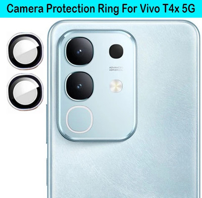 Zyxo Back Camera Lens Ring Guard Protector for Vivo T4x 5G [ Silver Metal Ring with 9H Glass] Set of 1(Pack of: 2)