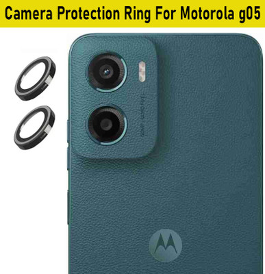 KREZEE Back Camera Lens Ring Guard Protector for Motorola g05 [Black Metal Ring with Glass] Set of 1(Pack of: 2)