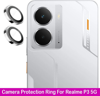 KREZEE Back Camera Lens Ring Guard Protector for Realme P3 5G [ Silver Metal Ring with 9H Glass] Set of 1(Pack of: 2)