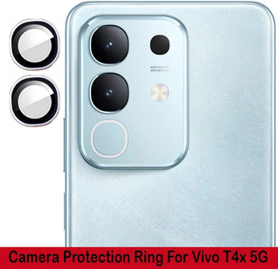 KREZEE Back Camera Lens Ring Guard Protector for Vivo T4x 5G [ Silver Metal Ring with 9H Glass] Set of 1(Pack of: 2)