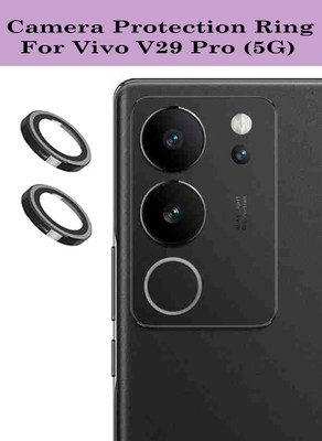 KREZEE Back Camera Lens Glass Protector for Vivo V29 Pro 5G [Black Metal Alloy Camera Ring with 9H Glass] Set of 1(Pack of: 2)