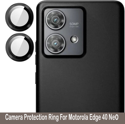 ZYXO Back Camera Lens Ring Guard Protector for Motorola Edge 40 Neo [Black Metal Alloy Camera Ring with 9H Glass] Set of 1(Pack of: 2)