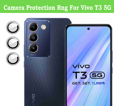 ZYXO Back Camera Lens Ring Guard Protector for Vivo T3 5G [Silver Metal Alloy Camera Ring with 9H Glass] Set of 1(Pack of: 3)