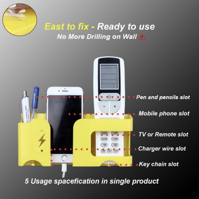 Tanunni 5 Compartments Plastic Multi Purpose Holder For Pens, AC TV Remotes, Smart phones,and Keychain(Yellow)
