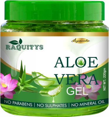 RAQUITYS Pure Aloe Vera Gel for Acne, Scars, Glowing, Radiant Skin & Hair(220 g)