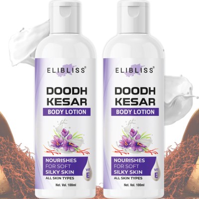 ELIBLISS Milk & Kesar Advanced Nourishing Body Lotion, For Normal to Dry skin Pack of 2(200 ml)