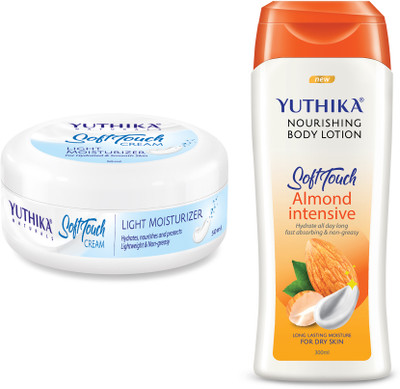 Yuthika Almond Body Lotion 300 ml & Soft Touch Face Cream 50 ml For All Skin Types(350 ml)