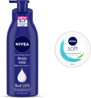 NIVEA Body Milk Body Lotion 400 ML & Soft Light Moisturising Cream 100 ML(500 ml)