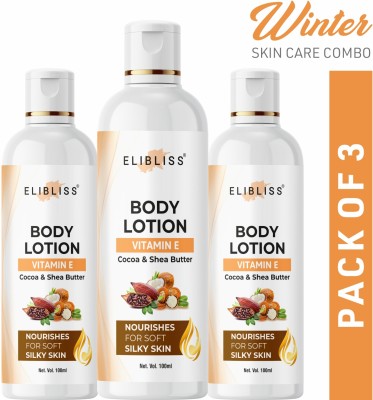 ELIBLISS Advanced Cocoa and Shea Butter Body Lotion for Women & Men Pack of 3(300 ml)