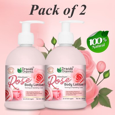 Dravida Organics Rose Moisturizing Hand & Body Lotion (Pack of 2)(600 ml)