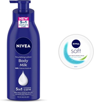 NIVEA Body Milk Body Lotion 400 ML & Soft Light Moisturising Cream 50 ML(450 ml)