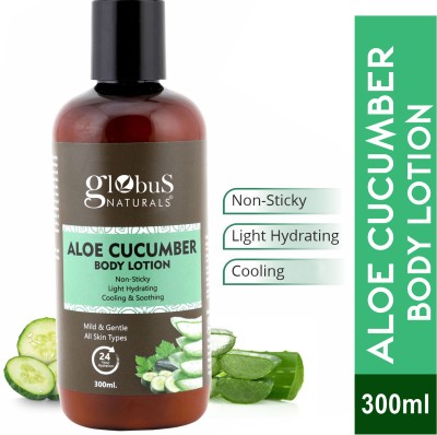 Globus Naturals Aloe Cucumber Body Lotion Enriched with Aloevera,Sandalwood,Sunflower |Non-Sticky|Light Hydration|Cooling & Soothing(300 ml)