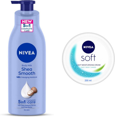 NIVEA Shea Smooth Body Lotion 400 ML & Soft Light Moisturising Cream 200 ML(600 ml)