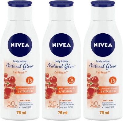 NIVEA Natural Glow Cell Repair SPF 15 Lotion - 75ml (Pack of 3)(225 ml)