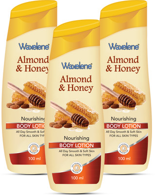 waxelene ALMOND & HONEY Moisturizing Lotion MASSAGE CREAM For Skin Brightening PACK OF 3(300 ml)