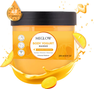 meglow Mango Body Yogurt with Shea butter & Almond Oil 48 Hour Hydration Fast Absorbing(200 ml)
