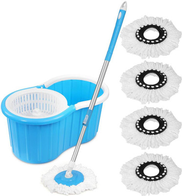 JSN Spin Mop with 5 Microfiber Refill Mop Set(Blue)