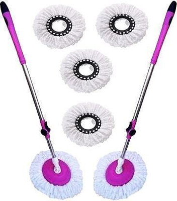 Shikrafly 2 Pcs MOP Stick Spin ROD with Extra 4 Microfiber Refill 360 Deggre Rotation Mop Head and Rod(Pink 1 m)