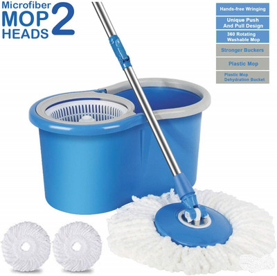 JSN Magic Dry Bucket 360 Degree Spin Wringing With 2 Microfiber Mop Set(Blue)