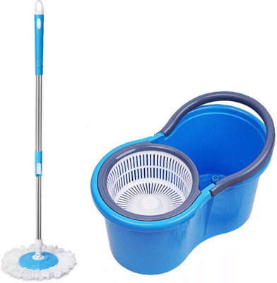 Spin Floor Cleaning Easy Bucket Mop with 1 Microfiber Refill Head Mop Set(Blue)