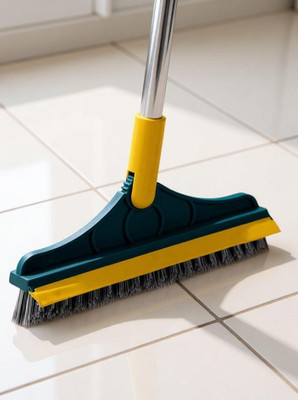 CRAZYABBS Tile Cleaner Brush with Scraper,Long Handle Bathroom Cleaning Brush Floor Wiper Dust Mop(Multicolor)