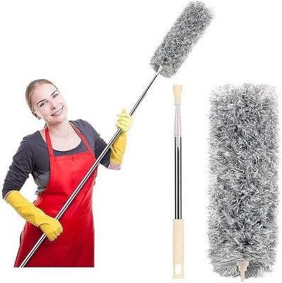 ASHGUJ Bendable & Extendable Fan Cleaning Duster with 100 inches Expandable Pole Microfibre Wet and Dry Brush(Grey)