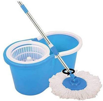 JSN JSN 360° Spin Floor Cleaning Bucket PVC Mop with 1 Microfiber Refill Mop Set(Blue, White)