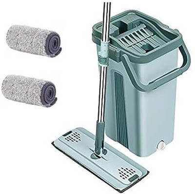 Upkaranwale Green flat mop and bucket set Floor Cleaning System - 360 Dry Wet Reusable Dust Floor Wiper(Grey)
