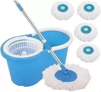 Ayush Premium Basket 360° Self Spin with Rotating Head with 4 extra refill Mop Set(Blue, White)