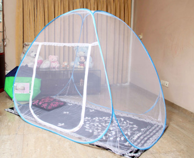 AmazingHind Polyester Adults Washable Single Bed Mosquito Net with colorful Border, White Fabric polyester Foldable Mosquito Net(White, Tent)