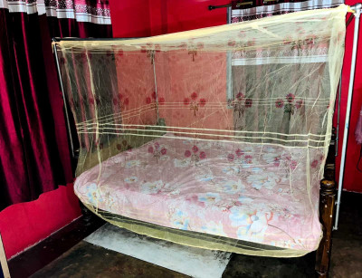 Pappu Industry Cotton Adults Washable High Quality Mosquito Net Square Plain 4x7 Foldable Flexible for Double Bed Mosquito Net(Green machardani, Bed Box)