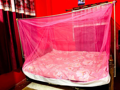 Pappu Industry Cotton Adults Washable High Quality Mosquito Net Square Plain 6x6 Foldable Flexible for Double Bed Mosquito Net(pink machardani, Bed Box)