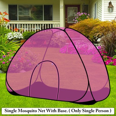 ShreejiHuf Polyester Adults Washable Polyester Foldable Single Bed Multi Color Washable Mosquito net WITH BASE Mosquito Net(Pink, Tent)