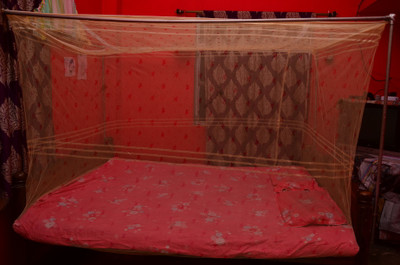 Pappu Industry Cotton Adults Washable Best Quilty Mosquito Net Square Plain 4x7 Foldable Flexible for Double Bed Mosquito Net(Ginger Orange, Bed Box)