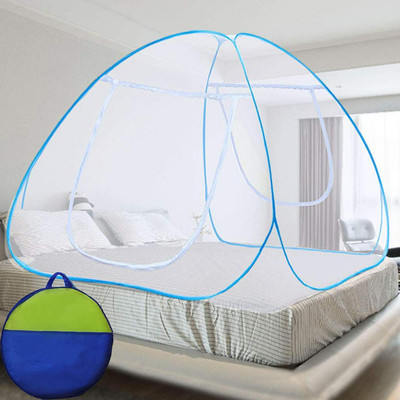 SIFRA Polyester Adults Washable Double Bed King Size Bed Machardani Mosquito Net(Blue, Tent)